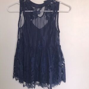 XS navy blue lacy overlay top.